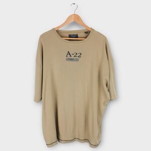 American Eagle Outfitters Mens A-22 Graphic Ribbed T-Shirt Tan Casual Tee XL